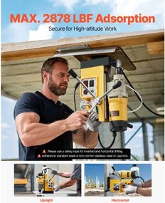 Magnetic Drill 1400W 2878 lbf Mag Drill Press 2 in Boring Diameter 6 Bits Yellow