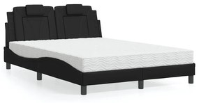 Κρεβάτι με Στρώμα Μαύρο 140x190 εκ. από Συνθετικό Δέρμα