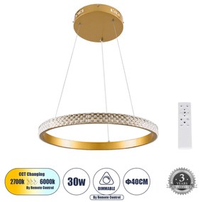 DIAMOND 61129 Κρεμαστό Φωτιστικό Δαχτυλίδι-Κύκλος LED CCT 30W 3513lm 360° AC 220-240V -