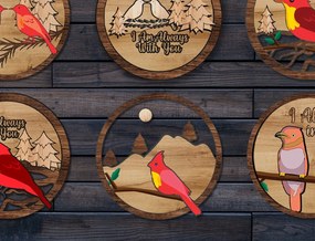 Σετ των 2 Intra απο ξύλο plywood 3mm-4mm πάχος κοπής με λέιζερ χριστουγεννιάτικο πουλί Δίασταση 15x15 cm INTRAFABR-35441527