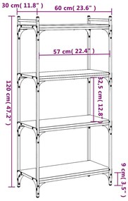 Βιβλιοθήκη 4 Επιπέδων Γκρι Sonoma 60x30x120 εκ. Επεξεργ. Ξύλο - Γκρι