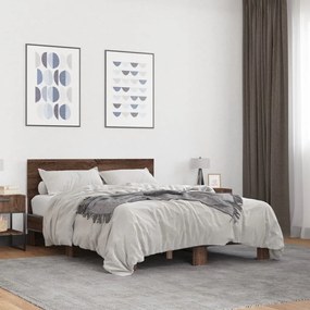 vidaXL Πλαίσιο Κρεβατιού Καφέ Δρυς 140x200 εκ. Επεξ. Ξύλο & Μέταλλο