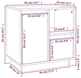 Κομοδίνο Γκρι 50x34x50 εκ. από Μασίφ Ξύλο Πεύκου - Γκρι