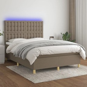 vidaXL Κρεβάτι Boxspring με Στρώμα &amp; LED Taupe 140x200 εκ. Υφασμάτινο