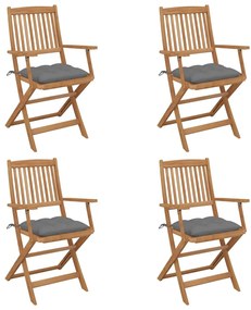 vidaXL Καρέκλες Κήπου Πτυσσόμενες 4 τεμ Μασίφ Ξύλο Ακακίας & Μαξιλάρια