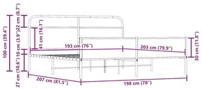 Σκελετός Κρεβ. Χωρίς Στρώμα Καπνιστή Δρυς 193x203 εκ. Μεταλλικό - Καφέ