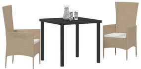 vidaXL Σέτ φαγητού για κήπο με μαξιλάρι 3 pcs Μπεζ συνθετικό ρατάν