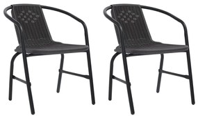 312494 vidaXL Καρέκλες Κήπου 2 τεμ. Πλαστικές από Ρατάν και Ατσάλι 110 κ. Μαύρο, 1 Τεμάχιο