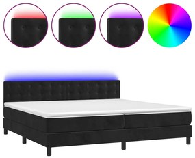 vidaXL Κρεβάτι Boxspring με Στρώμα &amp; LED Μαύρο 200x200 εκ. Βελούδινο