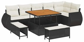vidaXL Σετ Καναπέ Κήπου 9 pcs Μαύρο συνθετικό ρατάν