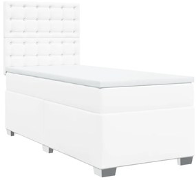 Κρεβάτι Boxspring με Στρώμα Λευκό 100x200εκ.από Συνθετικό Δέρμα - Λευκό