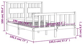 Πλαίσιο Κρεβατιού με Κεφαλάρι Μαύρο 140x190 εκ. Μασίφ Ξύλο - Μαύρο