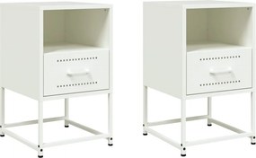 vidaXL Κομοδίνα 2 τεμ. Λευκό 36x39x60,5 εκ. από Χάλυβα