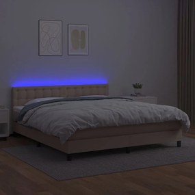 Κρεβάτι Boxspring Στρώμα&amp;LED Καπουτσίνο 180x200 εκ. Συνθ. Δέρμα - Καφέ