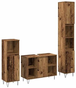 vidaXL Σετ Επίπλων Μπάνιου με πόρτα 3 pcs Παλιό Ξύλο 30 x 30 x 180 cm