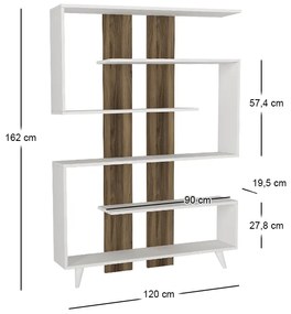 Βιβλιοθήκη Rain Megapap χρώμα λευκό - καρυδί 120x19,5x162εκ.