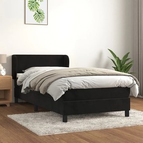 Κρεβάτι Boxspring με Στρώμα Μαύρο 90x190 εκ. Βελούδινο