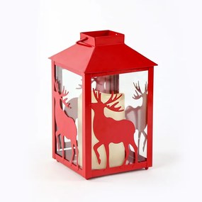 "METAL RED REINDEER LANTERN" ΛΕΥΚΟ ΚΕΡΙ, 1 LED ΛΑΜΠ. ΜΠΑΤ. (3xAAA), WW,IP44, Φ13Χ21CM ACA X0711108