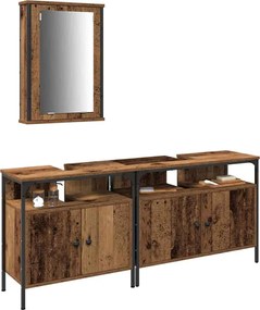 vidaXL Μονάδες Νιπτήρα Μπάνιου με ράφι 3 pcs Καφέ Επεξεργασμένο ξύλο
