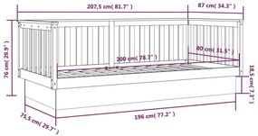 Καναπές Κρεβάτι Χωρίς Στρώμα Λευκό 80x200 εκ. Μασίφ Ξύλο Πεύκου - Λευκό