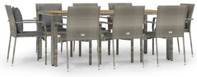 vidaXL Σετ Τραπεζαρίας Κήπου 9 τεμ. Γκρι Συνθ. Ρατάν με Μαξιλάρια
