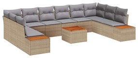 vidaXL Σετ Καναπέ Κήπου με μαξιλάρι 11 pcs Μπεζ Πολυ ράταν