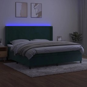 ΚΡΕΒΑΤΙ BOXSPRING ΜΕ ΣΤΡΩΜΑ &amp; LED ΣΚ. ΠΡΑΣΙΝΟ 200X200ΕΚ ΒΕΛΟΥΔΟ 3139466