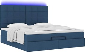 vidaXL Οθωμανικό κρεβάτι με στρώμα &amp; LEDs Μπλε 160x200cm ύφασμα