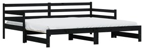 Καναπές Κρεβάτι Συρόμενος Μαύρος 90 x 190 εκ. Μασίφ Ξύλο Πεύκου - Μαύρο