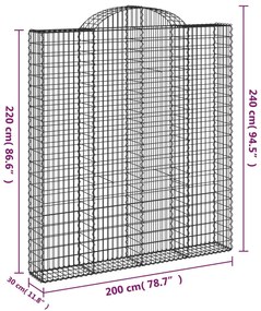 Συρματοκιβώτια Τοξωτά 14 τεμ. 200x30x220/240 εκ. Γαλβαν. Ατσάλι - Ασήμι