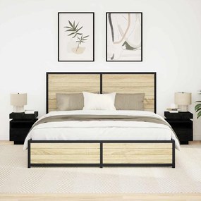 Κομοδίνο 2 pcs Μαύρη Οξυά 40 x 39 x 48,5 εκ. Επεξεργασμένο ξύλο