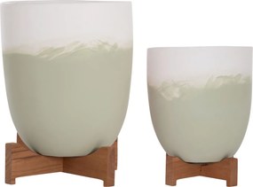 ΓΛΑΣΤΡΕΣ ΣΕΤ 2ΤΜΧ SEON HM4686.09 TERRACOTTA ΣΕ ΛΕΥΚΟ &amp; ΠΡΑΣΙΝΟ--TEAK ΒΑΣΗ