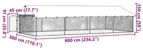 Κλουβί Σκύλου Εξωτερικού Χώρου 600 x 300 x 150 εκ. με Στέγαστρο - Ασήμι