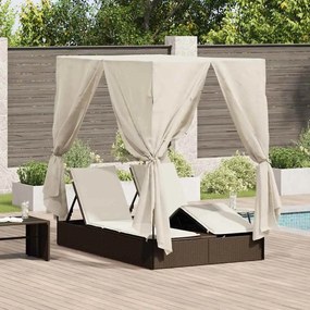 vidaXL Διπλή ξαπλώστρα με οροφή Καφέ 205 x 129 x 200 εκ PE ρατάν