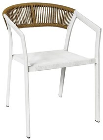 WOODWELL PARMA Πολυθρόνα Βεράντας-Κήπου ALU Άσπρο, Rope Wicker Φυσικό, Textilene Άσπρο, Στοιβαζόμενη 55x58x78cm Ε6717,2