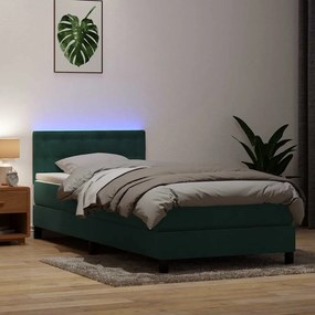 vidaXL Κρεβάτι Boxspring με Στρώμα &amp; LED σκούρο πράσινο 80x220εκ. Βελούδινο