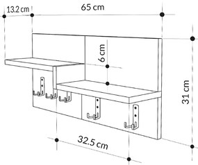 Κρεμάστρα τοίχου Harmon Megapap χρώμα sapphire oak - λευκό 65x15x31εκ.