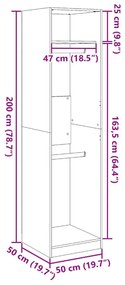 Ντουλάπα Μαύρη 50x50x200 εκ. από Επεξεργασμένο Ξύλο - Μαύρο