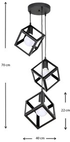 Φωτιστικό οροφής Thora Megapap E27 μεταλλικό τρίφωτο χρώμα μαύρο 22x22x70εκ.