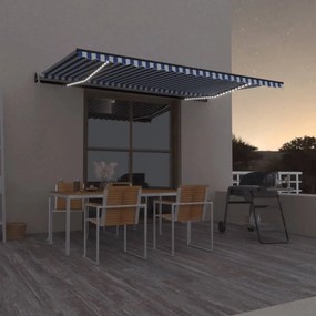 vidaXL Τέντα Αυτόματη με Αισθητήρα Ανέμου &amp; LED Μπλε/Λευκό 500x300 εκ.