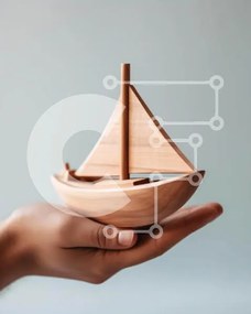 Intra Συλλεκτικό Ξύλινο Παζλ Plywood  4mm - Πρόσωπο που κρατά περίπλοκο μοντέλο ξύλινης βάρκας Σε Ξύλινο Κουτί - Διαστάσεις: 10x10 cm – 25 κομμάτια