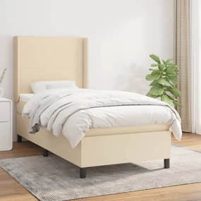 vidaXL Κρεβάτι Boxspring με Στρώμα Κρεμ 90x200 εκ.Υφασμάτινο