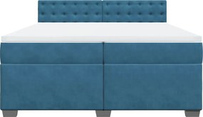 vidaXL Κρεβάτι Boxspring με Στρώμα Μπλε 200x200 εκ. Βελούδινο