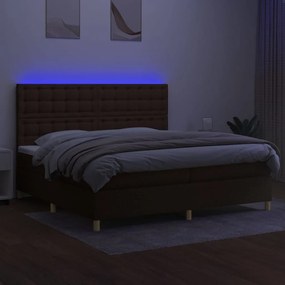 Κρεβάτι Boxspring με Στρώμα &amp; LED Σκ.Καφέ 200x200εκ. Υφασμάτινο - Καφέ