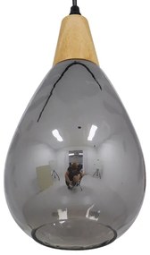 GloboStar® NOAH 01489 Μοντέρνο Κρεμαστό Φωτιστικό Οροφής Μονόφωτο 1 x E27 Γυάλινο με Ξύλο Μαύρο Φιμέ Νίκελ Φ16 x Υ30cm