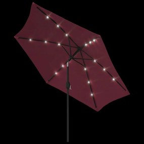 Ομπρέλα Εξωτ. Χώρου με LED Μπορντό 300 εκ. με Ατσάλινο Ιστό - Κόκκινο
