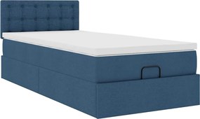 vidaXL Οθωμανικό κρεβάτι με στρώμα &amp; LEDs Μπλε 90x200 cm Ύφασμα