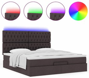 ΟΘΩΜΑΝΙΚΟ ΚΡΕΒΑΤΙ ΜΕ ΣΤΡΩΜΑ &amp; LEDS ΣΚΟΥΡΟ ΚΑΦΕ 180X200CM ΥΦΑΣΜΑ 3314110