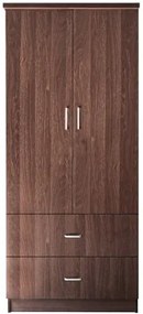 CLOSET Ντουλάπα Δίφυλλη, Ράφι, Θέσεις για Κρεμάστρες, 2 Συρτάρια, Απόχρωση Καρυδί