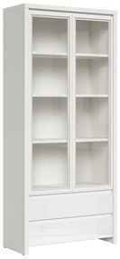 Βιτρίνα Boston E113, Γυαλιστερό λευκό, Άσπρο, Με πόρτες, Με συρτάρια, 201x90x41cm